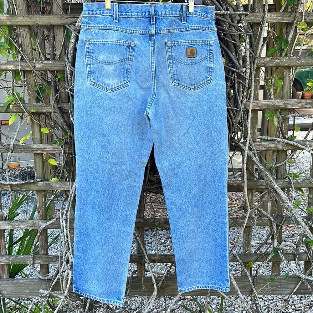 Men's Carhartt Relaxed Fit Denim Work Pants Light Wash 38x32 dungarees - Picture 5 of 10